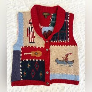 Vintage 1992 🇺🇸 EDDIE BAUER 100% Wool Knit Americana Graphic Sweater Vest large
